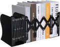 2 Pack Adjustable Bookends for Heavy Books - Expandable Book Ends to Hold Books Heavy Duty, Metal Book Organizer with Anti-Slip Design for Shelves, Desk & Office (Black)