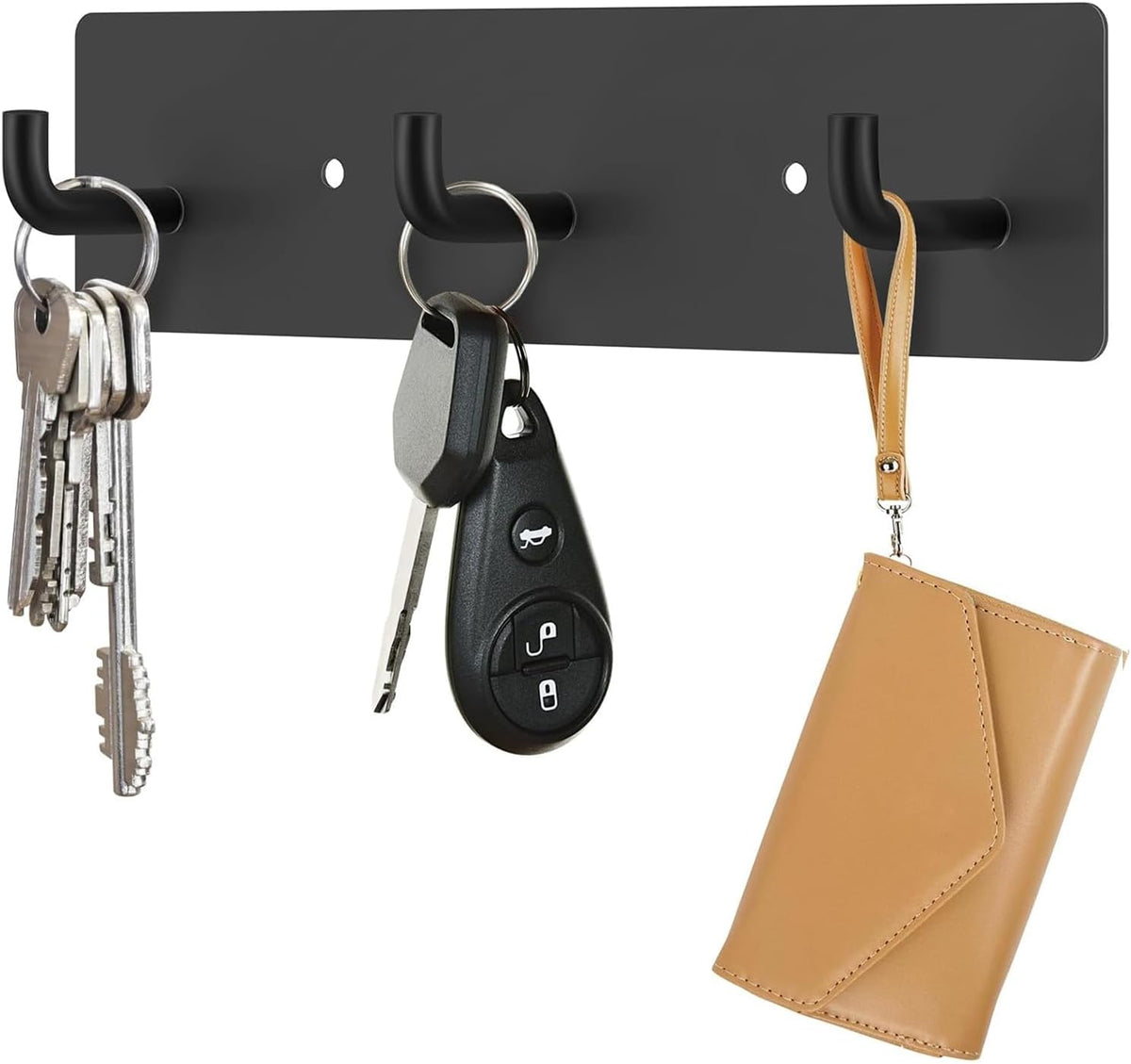 RELBRO Key Holder Wall Mount, Key Rack with 3 Hooks, Small, Black