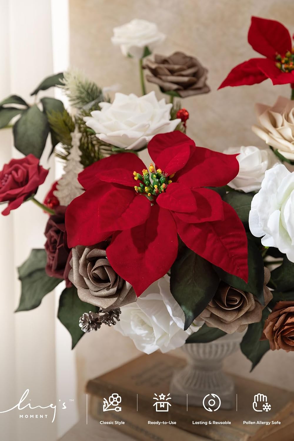 Ling's moment Artificial Burgundy Wedding Flowers Combo, Christmas, Grand