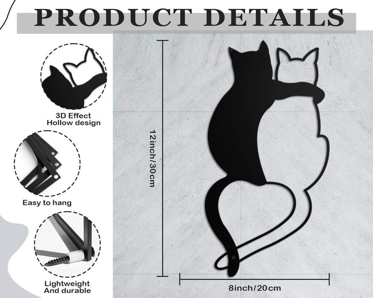 Kas Home Cat Metal Wall Decor Iron Cat Wall Art Cute Cats Wall Decor Signs for Living Room Bedroom Kitchen Office Wall Hanging Décor