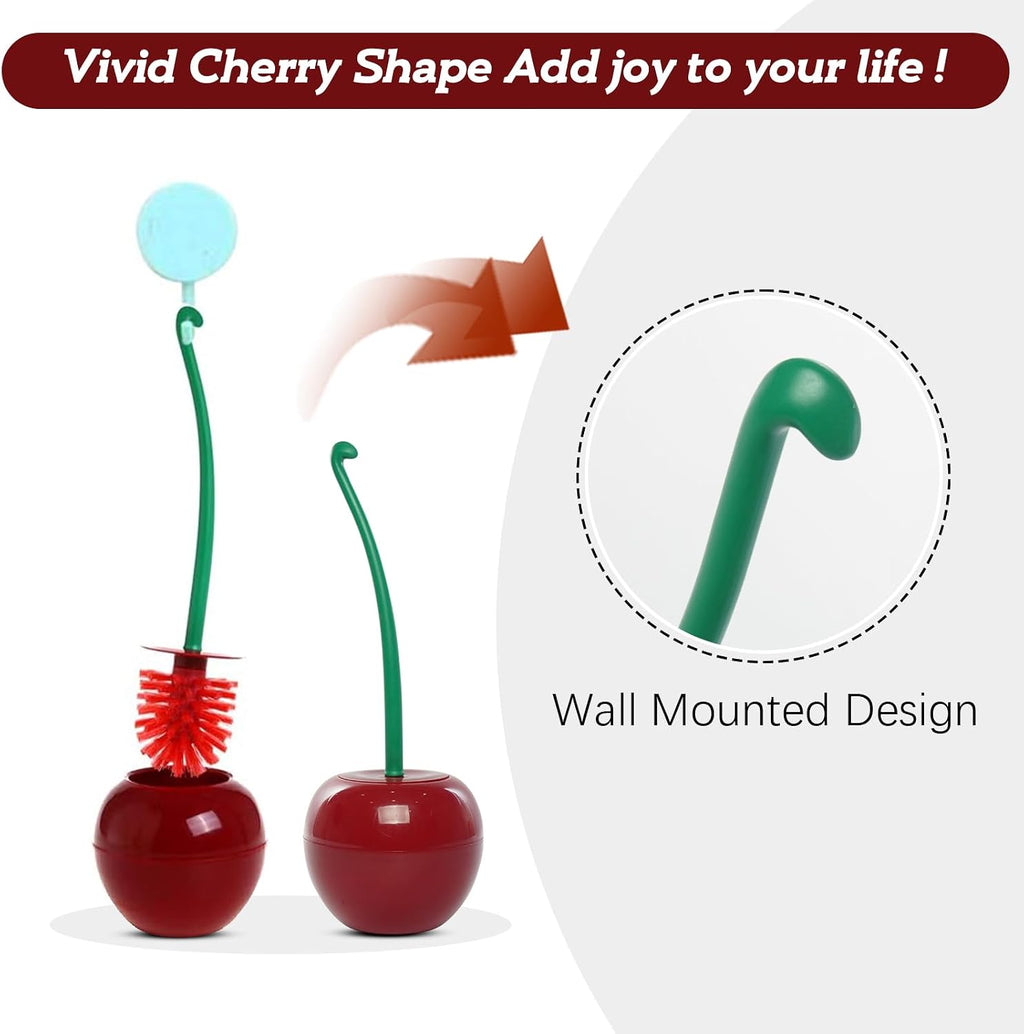 Cherry Toilet Brush with Holder Bowl&Long Handle, Bathroom Cleaning