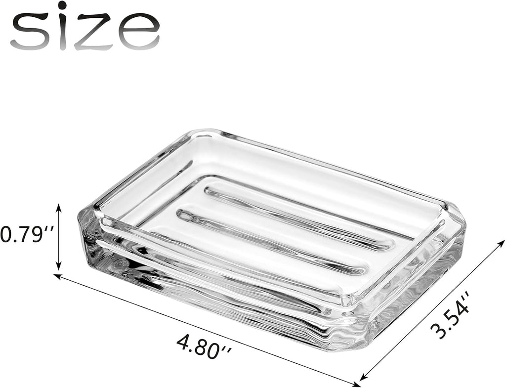 WHJY 2 Pack Glass Soap Dish - Rectangular Soap Bar Container - Transparent