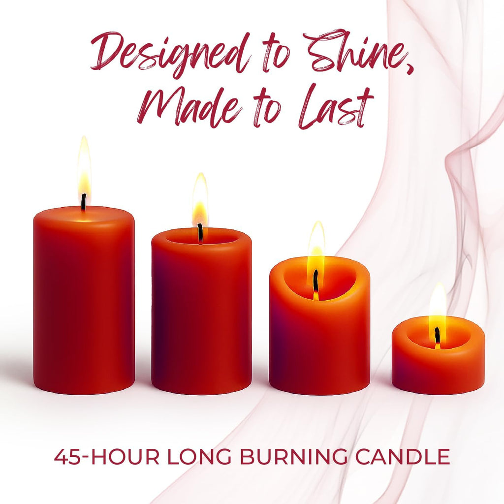 Biedermann & Sons Cranberry Red Pillar Candles (6 Pack), 4 Inch Tall 3 Inch Wide Round, Unscented Paraffin Wax, Approx 40 to 45 Hour Burn, Dripless Decorative Candles for Home and Events