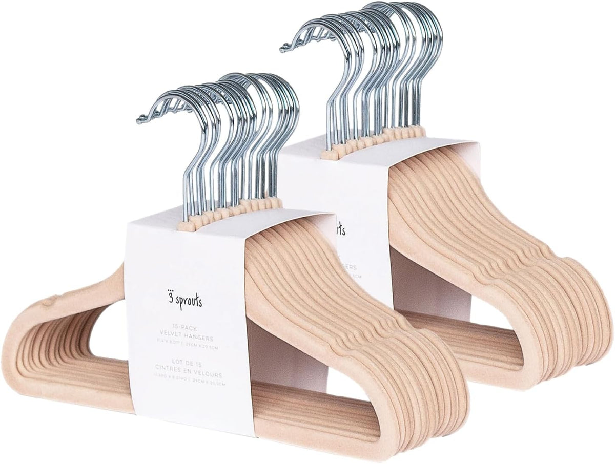 3 Sprouts Velvet Baby Hangers, Non Slip Slim, Hazelnut, 30 Pack