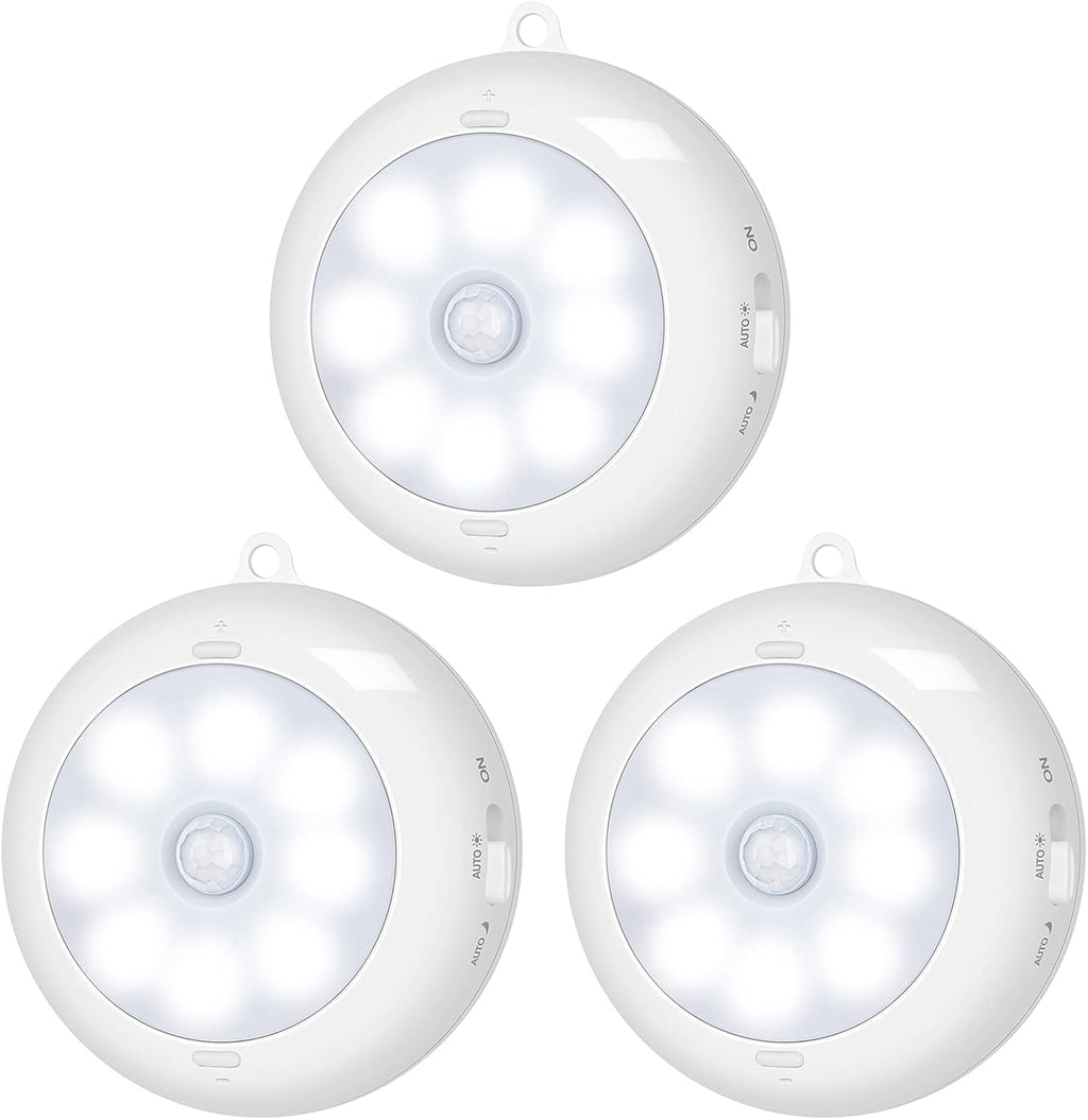 Alivation Motion Sensor Light Indoor, LED Closet Lights Battery Operated, Motion Sensor Night Light Under Cabinet Lighting, 3 AA Battery Powered Lights, Puck Lights for Wall, Stair, Dimmable (3 Pack)