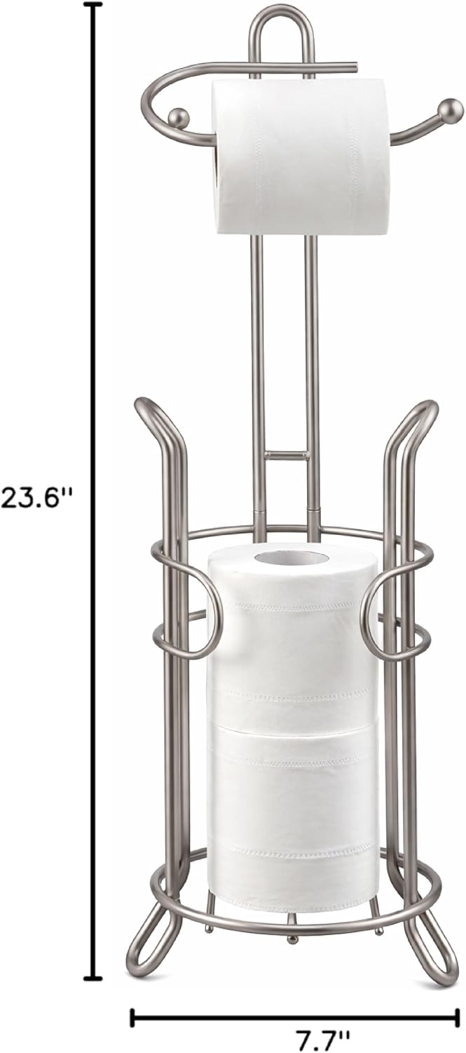 SunnyPoint Bathroom Toilet Tissue Paper Roll Storage Holder Stand with Reserve, The Reserve Area Has Enough Space to Store Mega Rolls (SN)