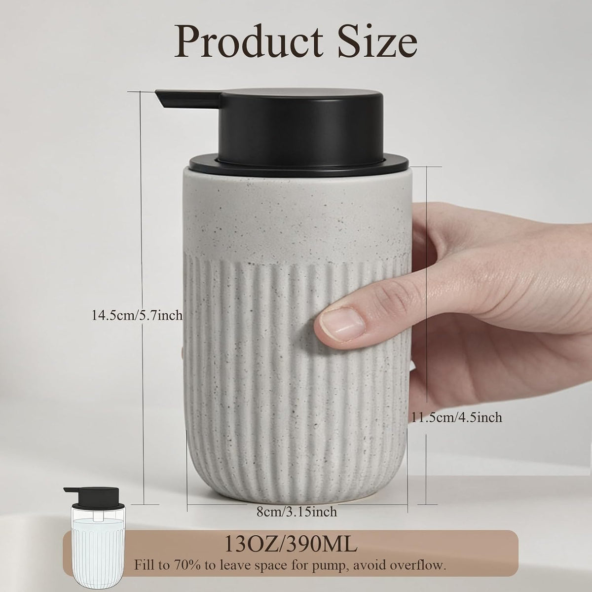 Blue Ceramic Foaming Soap Dispenser for Bathroom Countertop 13oz