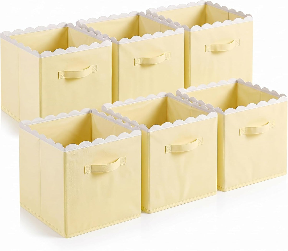 Yalikop 6 Pcs Yellow Scalloped Cube Storage Bins 11 Inch Fabric Basket