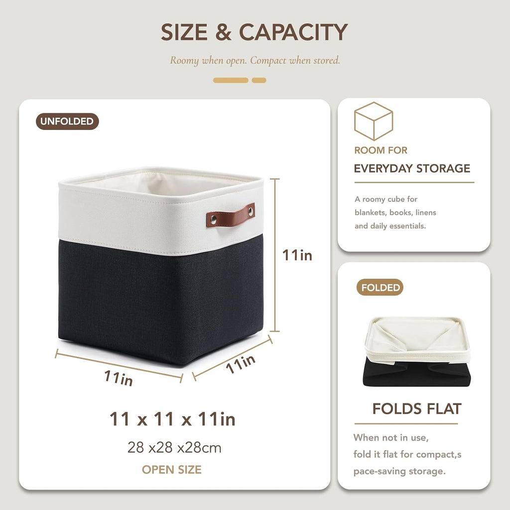 Patvingot Fabric Storage Cubes 11", 6 Pack, with PU Pull Handles,Foldable