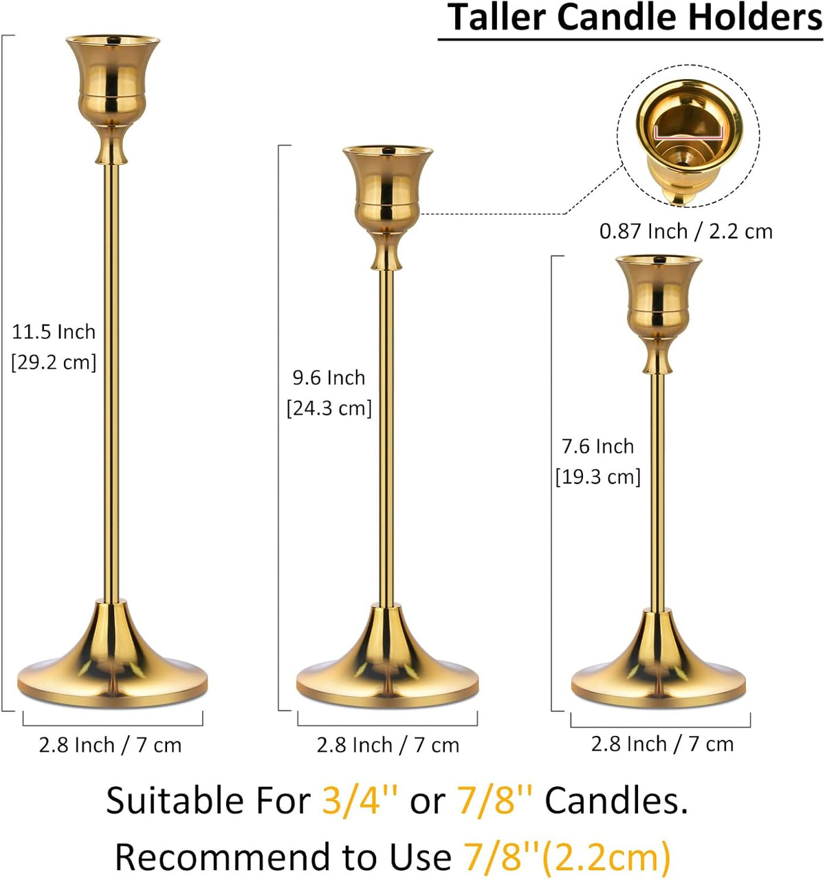 Metal Candle Holders for Candlesticks Taper Candlestick Holders Set Vintage Decorative Centerpiece Candelabra Tall Candle Stands (Gold, 4 Sets (12 pcs))