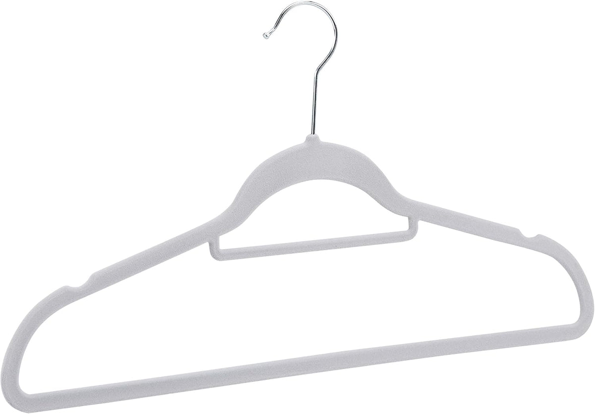Amazon Basics Space Saving Heavy Duty Non-Slip Velvet Suit Hangers with Horizontal Tie Bar, Sturdy for Clothes Organization and Storage, Dark Gray, 50-Pack
