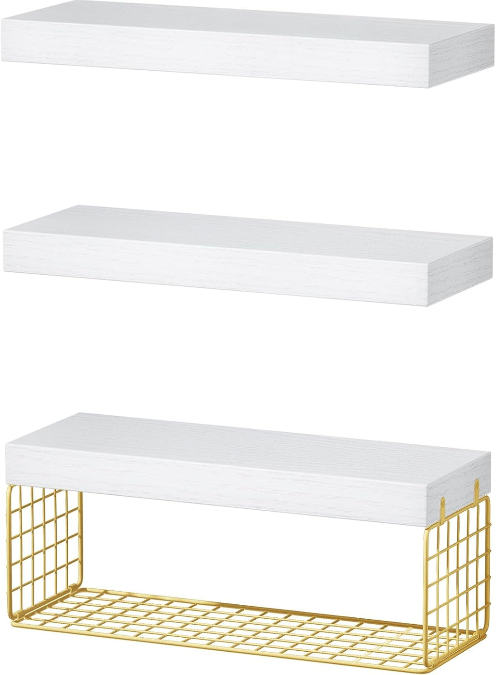 QEEIG Bathroom Shelves Over Toilet Wall (White and Gold, Set of 3, 15.7")