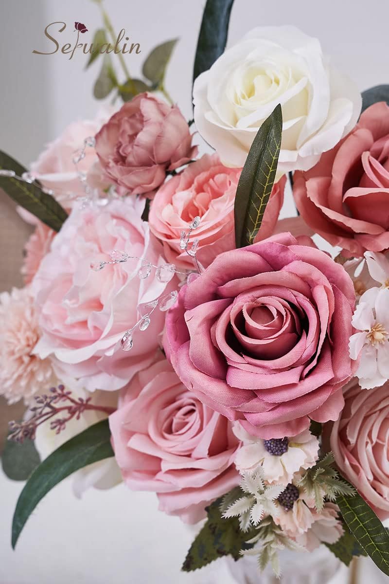 Serwalin Artificial Flowers Spring Pink Silk Roses Flower for Wedding Decor