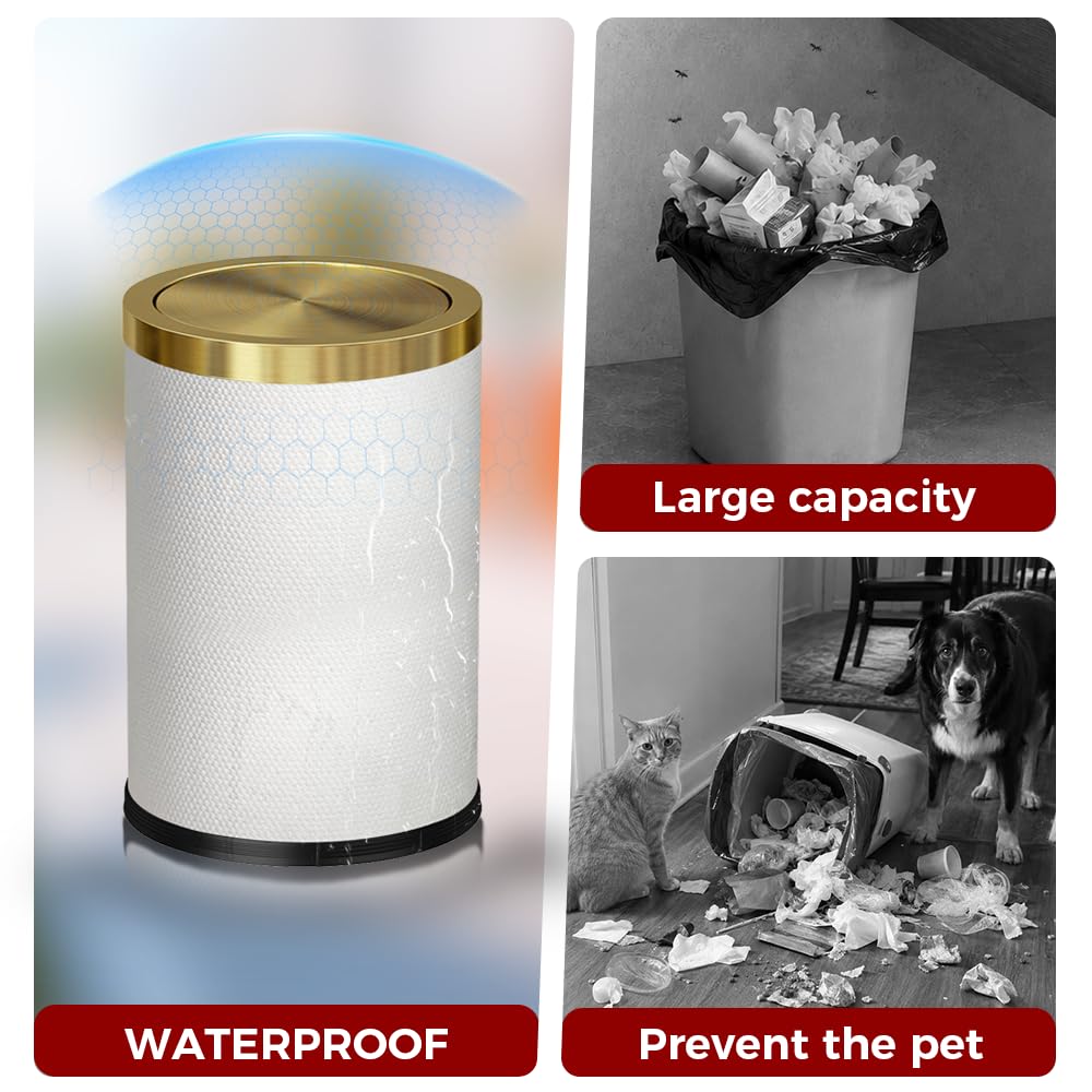 9L/2.4Gal Gold Waste Basket for Bathroom with Lid