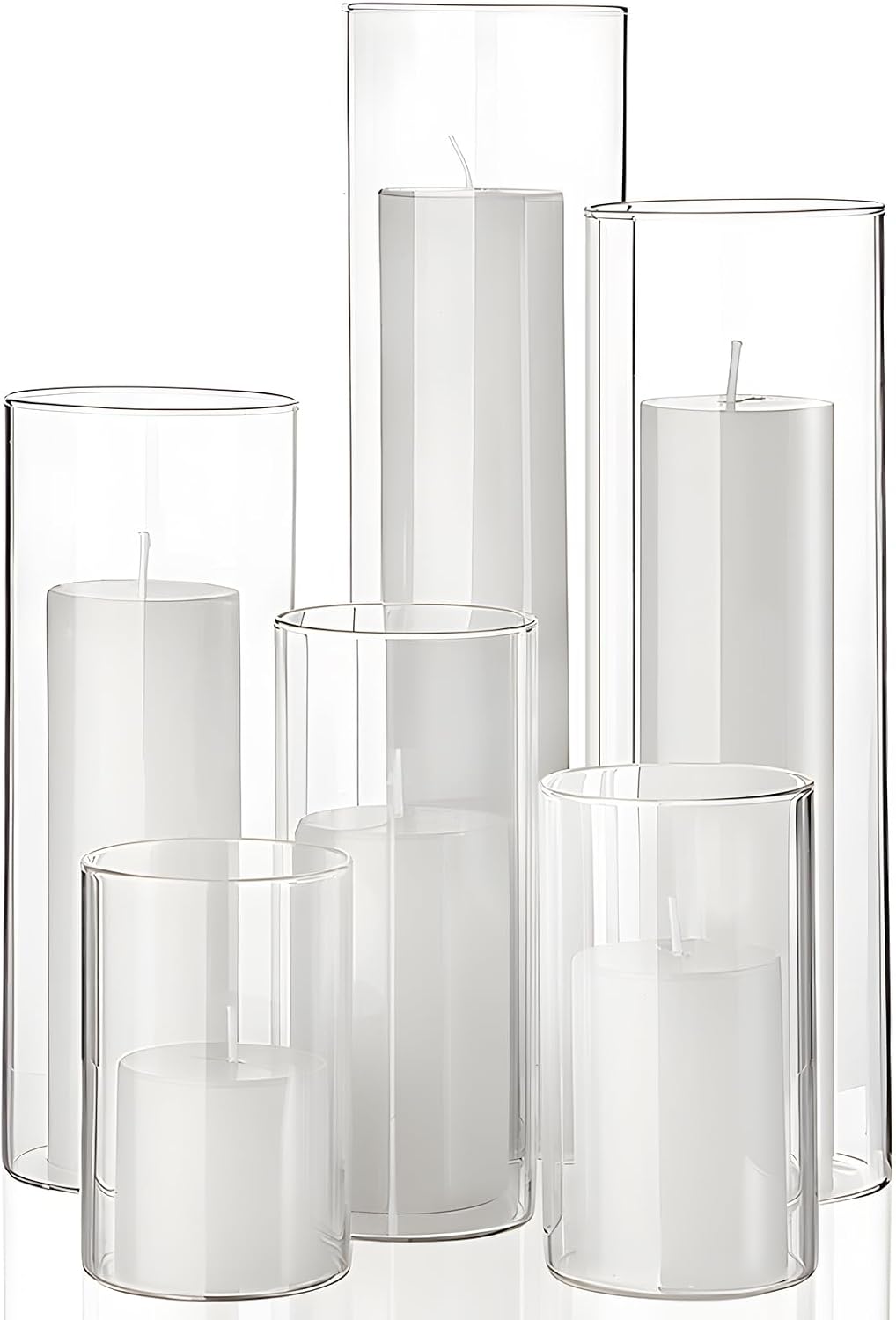 Shihanee 6 Glass Cylinder Vase Pillar Candle,White,Set of 6
