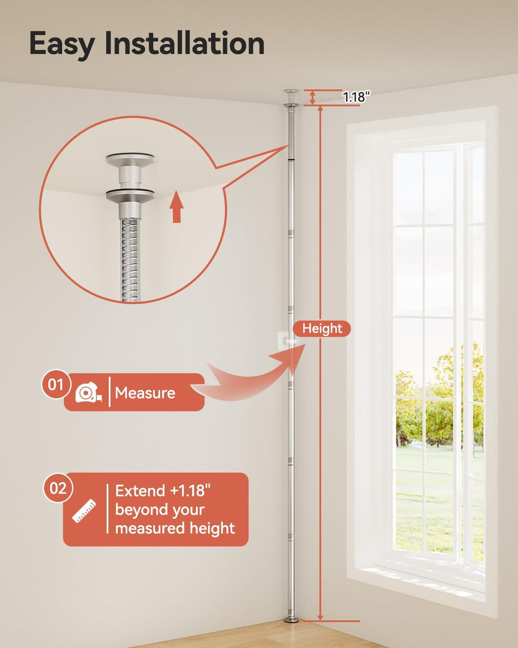 YASONIC Corner Shower Caddy Tension Pole, Adjustable Shower Shelves, Rust-Resistant Shower Organizer, No-Drill 3-Step Installation, Bathroom Shelves for Renters & Family, Silver