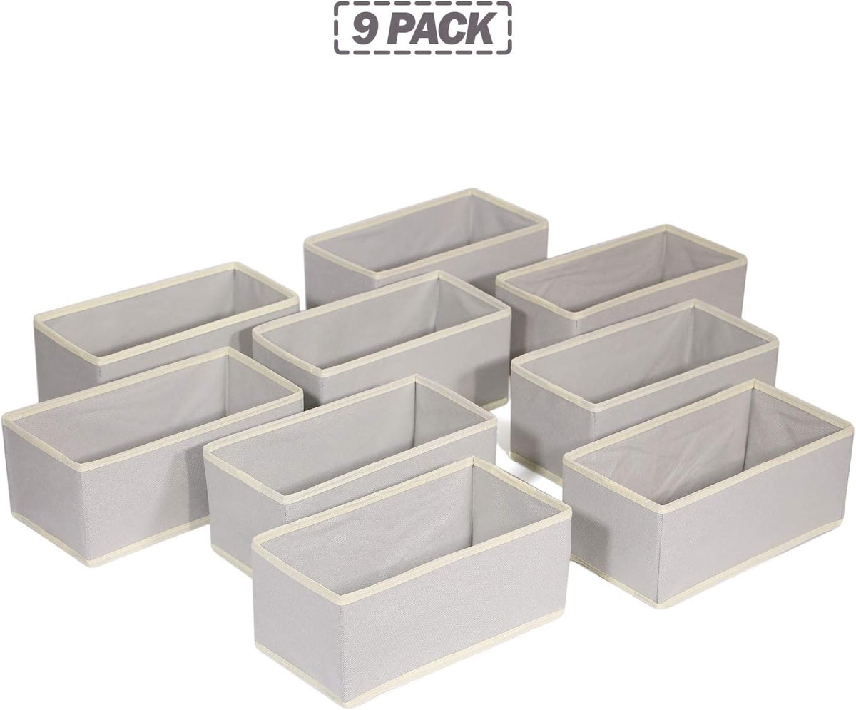 DIOMMELL Foldable Cloth Storage Box Closet Dresser Drawer Organizer Fabric Baskets Bins Containers Divider for Clothes Underwear Bras Socks Lingerie Clothing,Set of 9 Grey 090