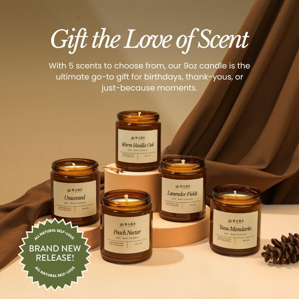 Bare Botanics 9oz Non Toxic Soy Candle Warm Vanilla Oak - 40+ Hour Burn