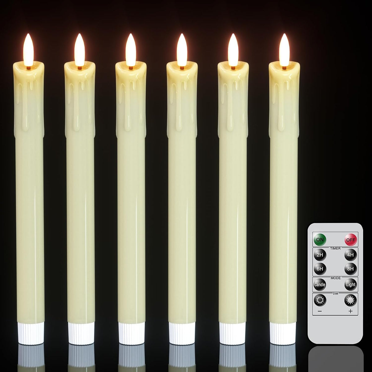 Ivory Dripping Flameless Taper Candles with Remote and Timer 6Pack