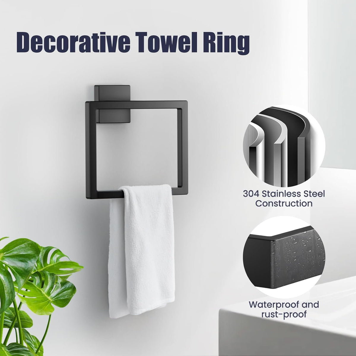 Bathroom Hardware Accessories Set: Bath Towel Bar Set, Towel Racks for Bathroom Wall Mounted, SUS304 Stainless Steel (Matte Black, 10-Pieces)
