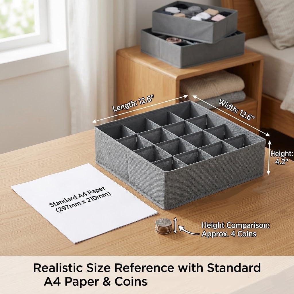 SUREMAX 5-Pack Underwear Drawer Organizer for Socks, Bras, Ties, Grey