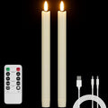 Rechargeable Flameless Taper Candles with Remote Real Wax Ivory 2Pcs