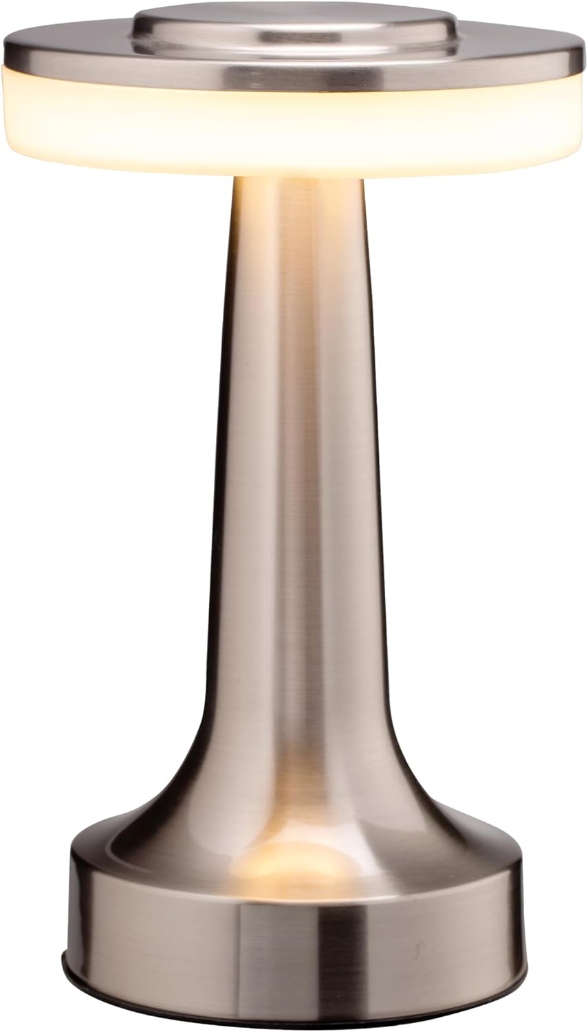 O'Bright Dome Cordless Rechargeable LED Mushroom Table Lamp, Silver