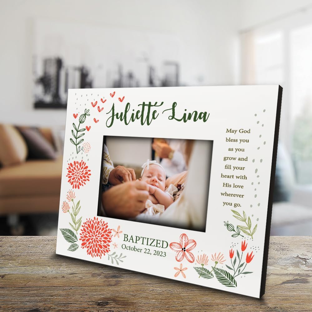 BELLA BUSTA-Personalize Baby Blessings Baptism-Christening, Baby Girl Baptism Presents from Godparents Friends, Family-UV Print Frame (4x 6 Horizontal (Girl))