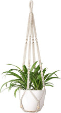 Mkono Set of 2 Macrame Plant Hanger 35 Inch and 43 Inch Indoor Hanging Planter Basket with Wood Beads Decorative Flower Pot Holder No Tassels, Ivory (POTS NOT Included)