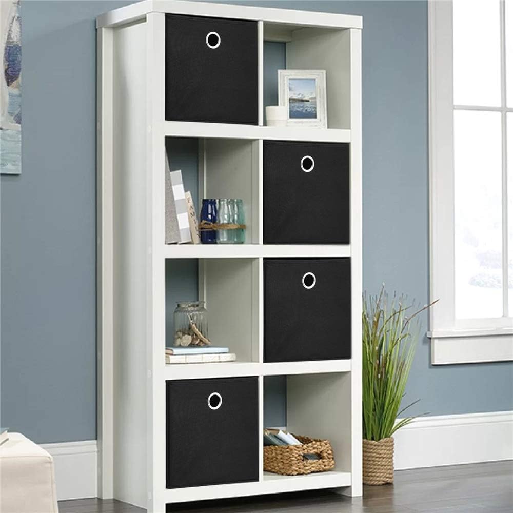 Fabric Cubes Storage Bins Black 11x11x11 In Cube Storage Boxes with Gromment Foldable Cloth Decorative Storage Cube Baskets Cubicle Cube Inserts Storage Drawer for Organizer Shelves ,QY-SC18-6