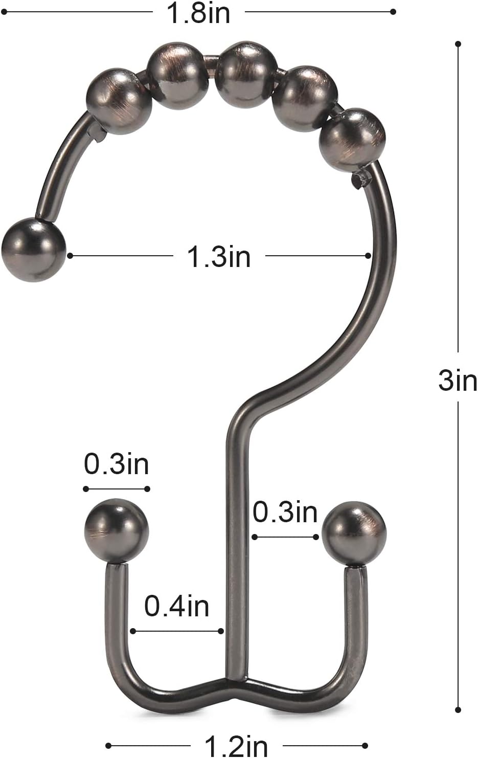 Shower Curtain Hooks, Goowin Shower Curtain Rings, Stainless Steel Shower Curtain Hooks Rust Proof Free Sliding Double Shower Hooks for Curtain, Shower Curtains & Liners (Bronze)