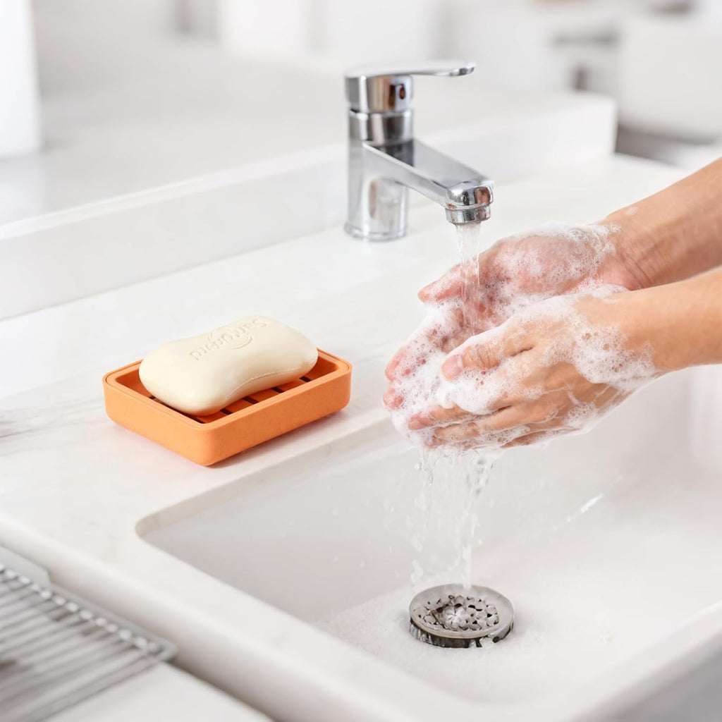 Soap Dish with Drain 2 Pack Plastic Sponge Holder for Shower