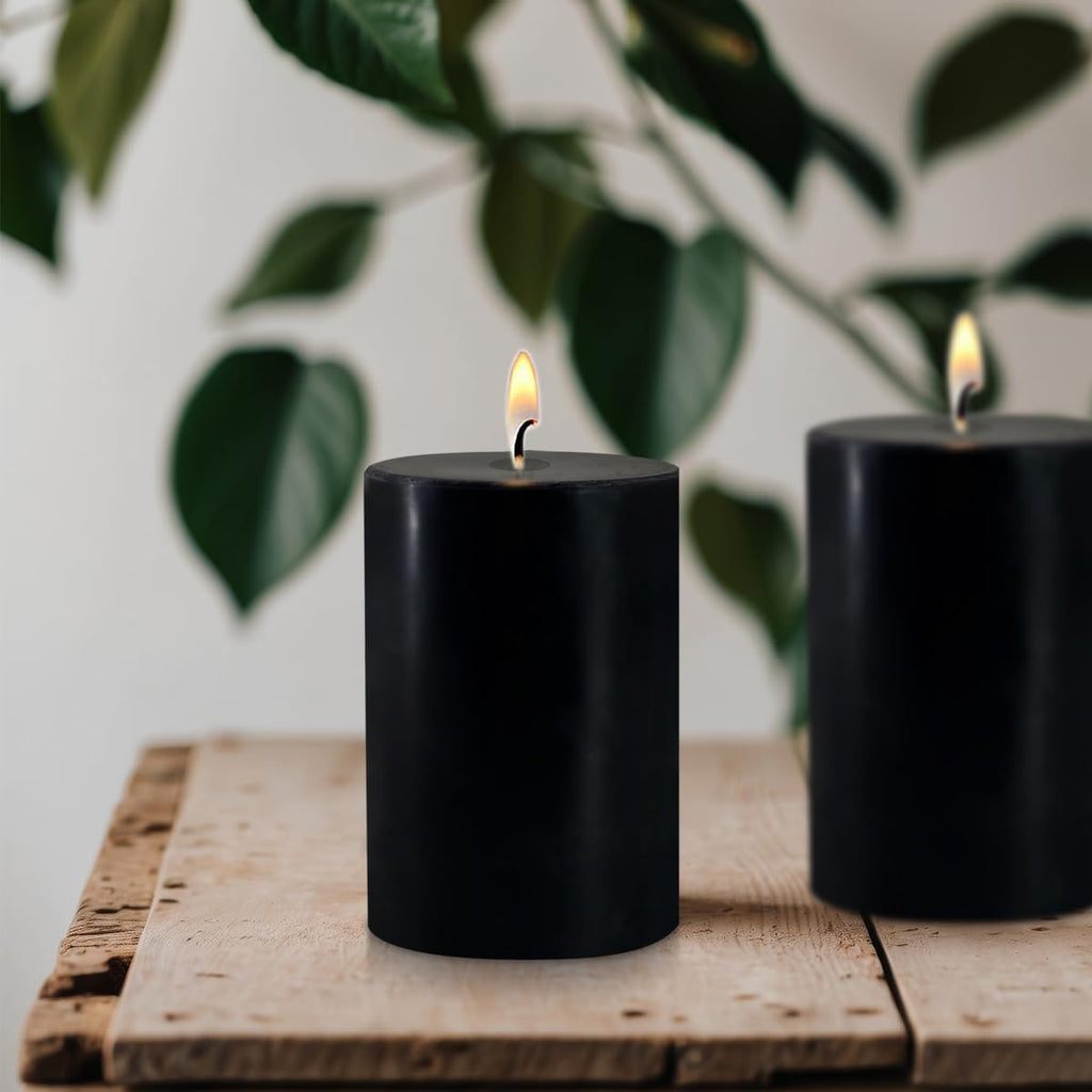 2.75x3.25 Inch Black Pillar Candles Set of 6 - Decorative Unscented, Long Burning Dripless Candle for Home Table Decor, Smokeless Large Pillar Candles for Wedding, Dinner, Halloween, Christmas Decor