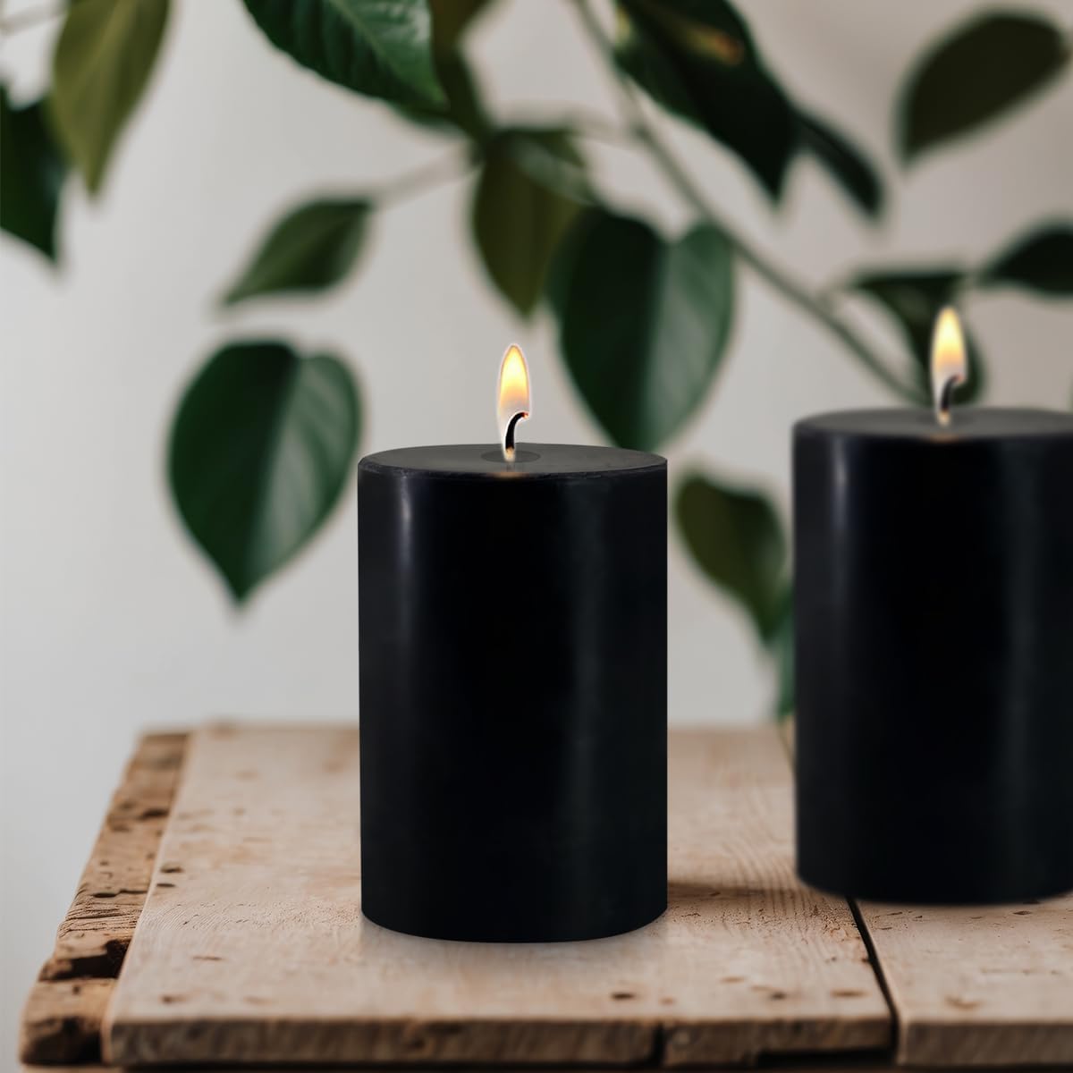 2.75x3.25 Inch Black Pillar Candles Set of 6 - Decorative Unscented, Long Burning Dripless Candle for Home Table Decor, Smokeless Large Pillar Candles for Wedding, Dinner, Halloween, Christmas Decor