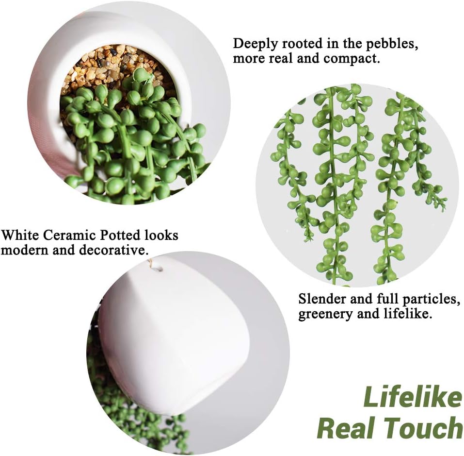 Tiita Artificial Hanging String of Pearls Plants in Pots, 2 Pack for Decor