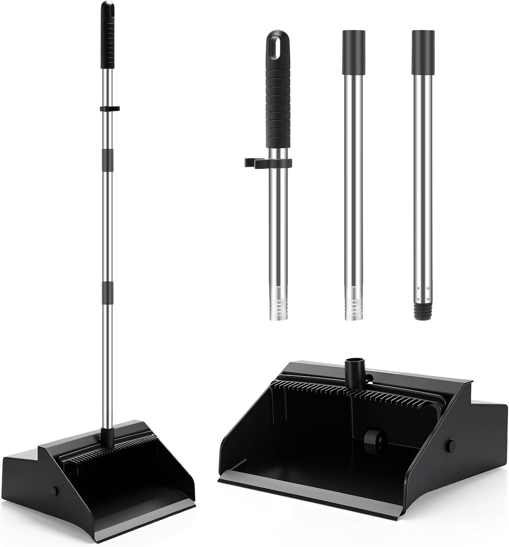 Didaey 1 Pcs Commercial Dustpan with Comb 38” Long Handle Upright Heavy Duty Dust Pan Outdoor Indoor for Courtyards Garages Lobby Mall Market Market Floors Office Pet Hair Rubbish Cleaning (Black)