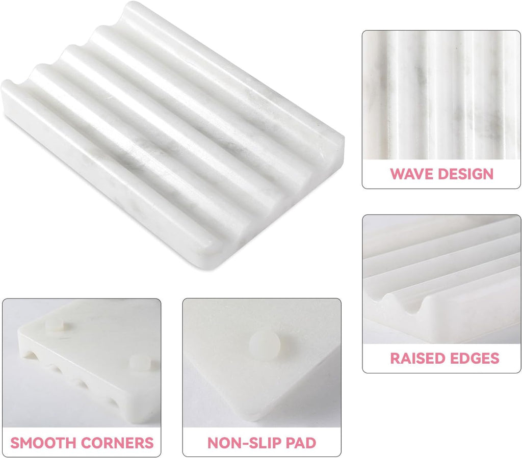 2 Pcs Marble Soap Holder, Soap Dish for Shower, Bathroom, Kitchen, Multi-Function Bar Soaps Holder, Soaps Saver with Water Ripple Design, Soap Tray(Namib Fantasy)