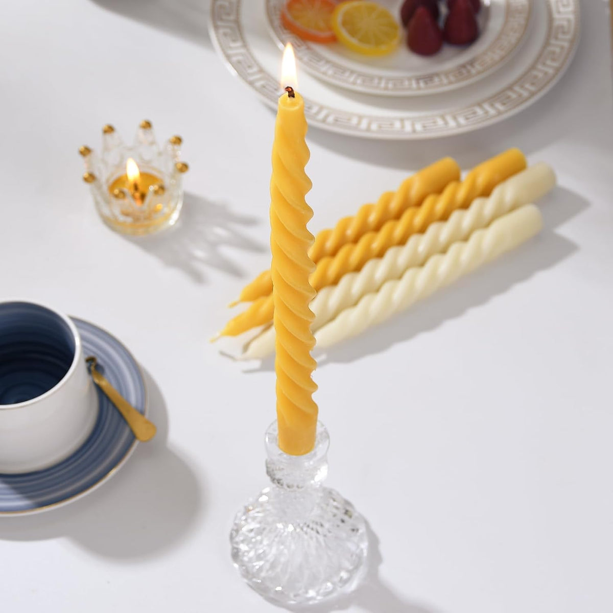 16PCS 10-Inch Pure Beeswax Spiral Taper Candles, Natural Raw, Dripless