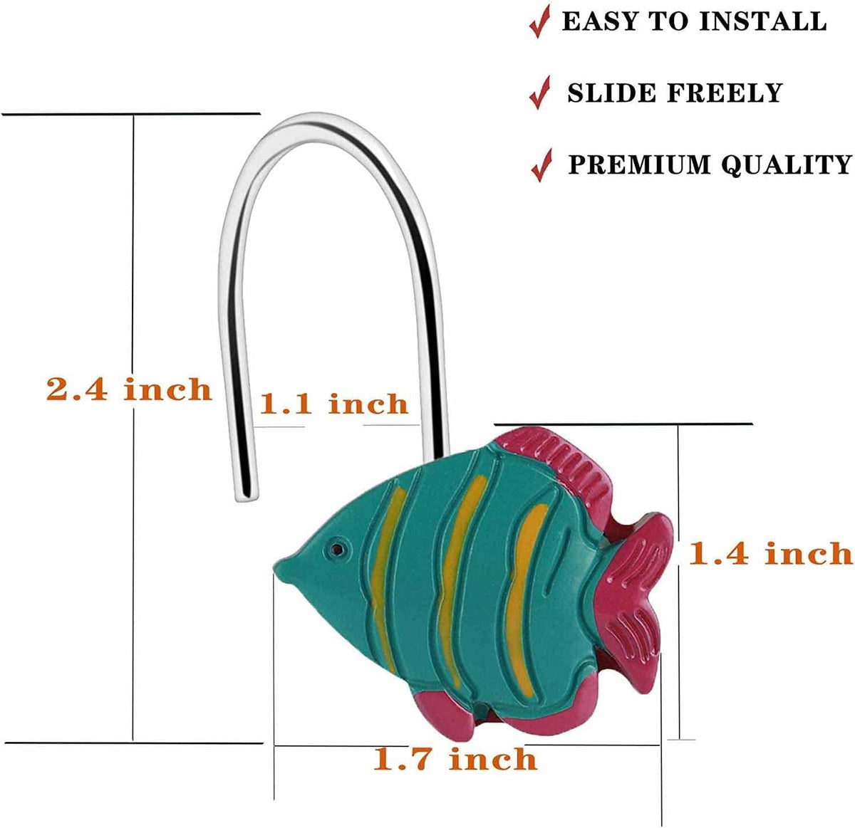 Fish Shower Curtain Hooks, Decorative Shower Curtain Hooks -12PCS