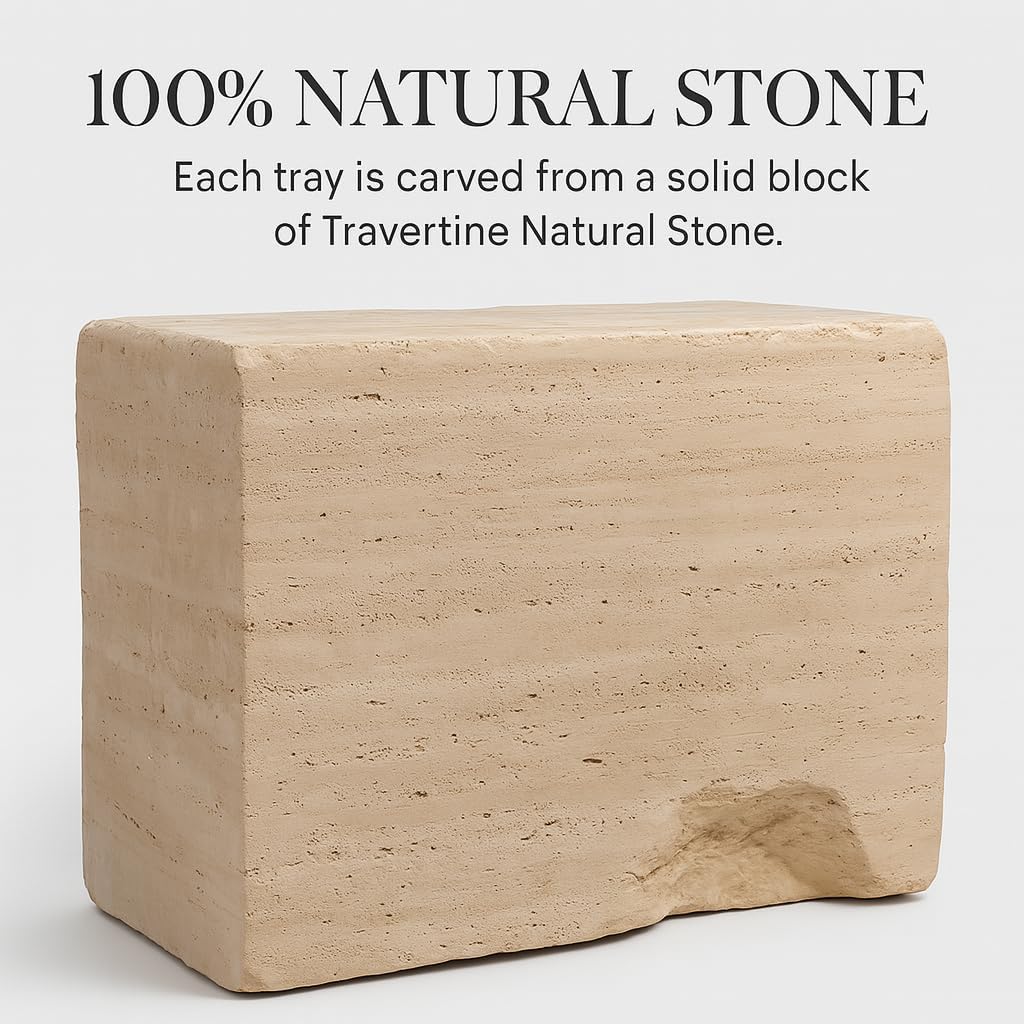 Scalloped Travertine Tray, Elegant Decorative Natural Marble Tray for Vanity, Bathroom, Kitchen and Home Decor, Pure Natural Stone, Premium Packaging, Large (12"x 8")