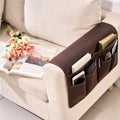 EURYNOME Sofa Armrest Genuine Leather Storage Bag,Anti-Slip Sofa Organizer Pouch for Remote Control,Phone,ipad,Magazine,etc
