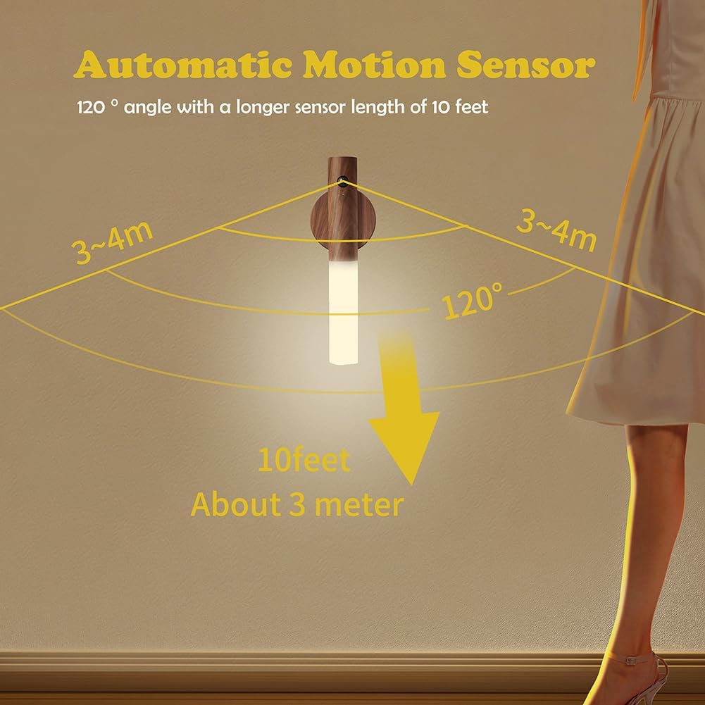 LANDGOO Wooden Motion Sensor Night Light 2-Pack, Walnut, Rechargeable