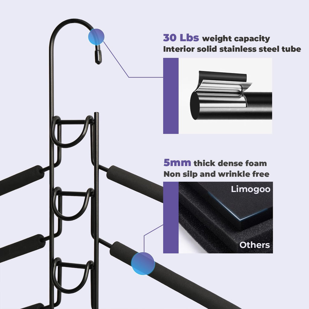 5 in 1 Multi Layer Hangers Space Saving with Non-Slip Foam Padded
