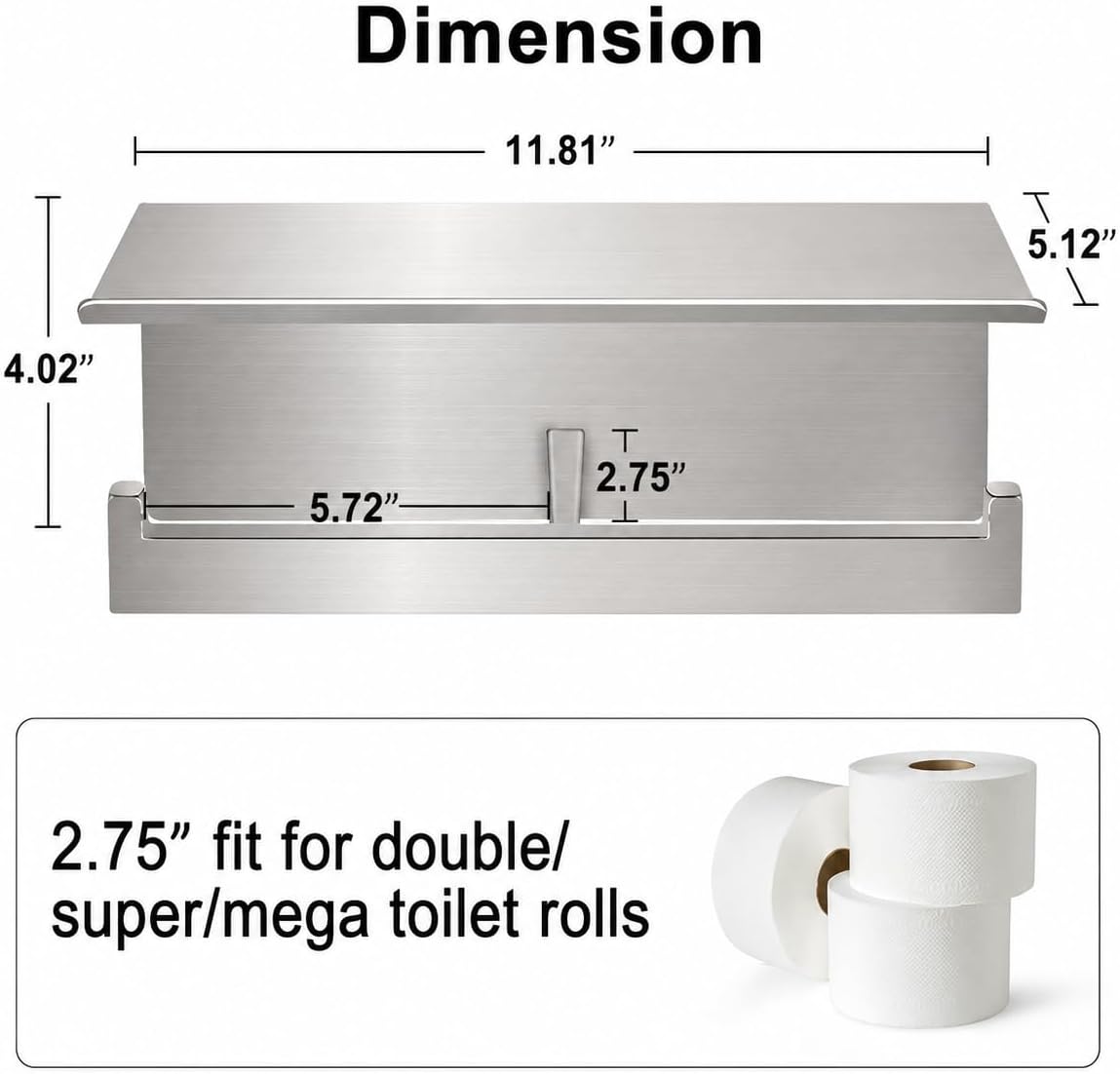 Double Toilet Paper Holder with Shelf,Idealmax Toilet Paper Holder Brushed Nickel,Large Commercial Toilet Paper Dispenser Phone Shelf, Wall Mounted Tissue Roll for Bathroom, Stainless Steel