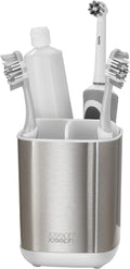 Joseph Joseph EasyStore Stainless-Steel Toothbrush Holder Bathroom Storage Countertop Organizer Caddy, Small