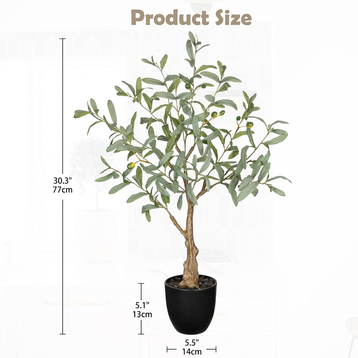 Briful 30.3 Inch Artificial Olive Tree in Black Plastic Pot