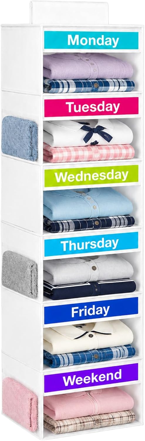 6 Shelf Weekly Clothes Organizer for Kids Daily Outfit(White)
