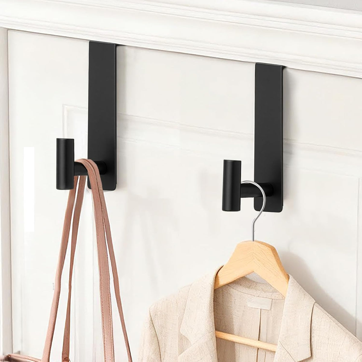 Heavy Duty Stainless Steel Over The Door Hooks, T Shape Behind the Door Hooks, with Non-Slip Pads, for Bedroom Bathroom Fits 1-3/4" Thick Doors (Fits 1-3/4" Thick Door-T Shape- 2 Pack)