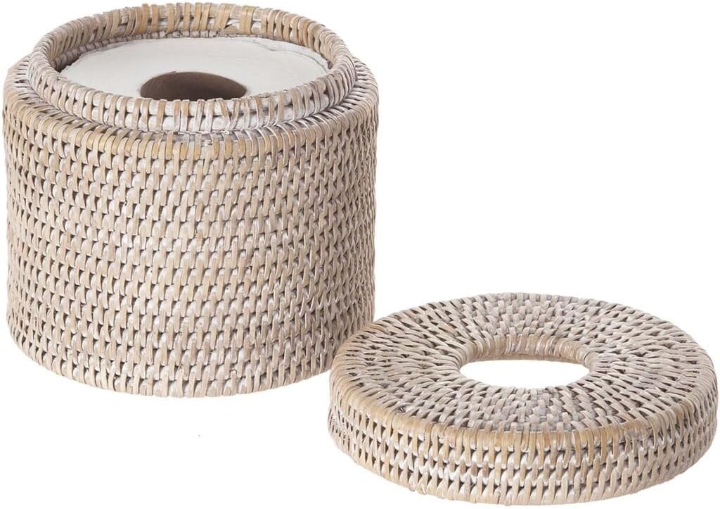 KOUBOO La Jolla Rattan Toilet Paper Holder with Lid, White Wash, Bathroom