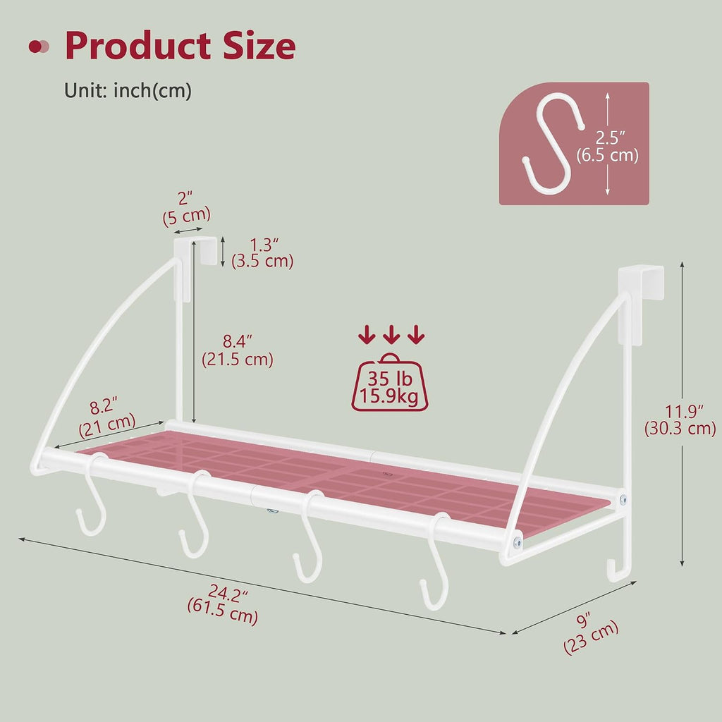 Tajsoon 24.2" Over the Door Clothes Hanger with Storage Rack and Hook White
